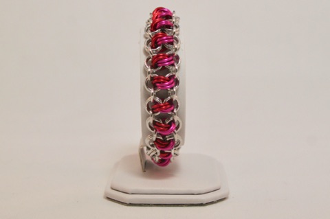 Linked Knots Cuff in Red and Pink Anodized Aluminum and Bright Aluminum